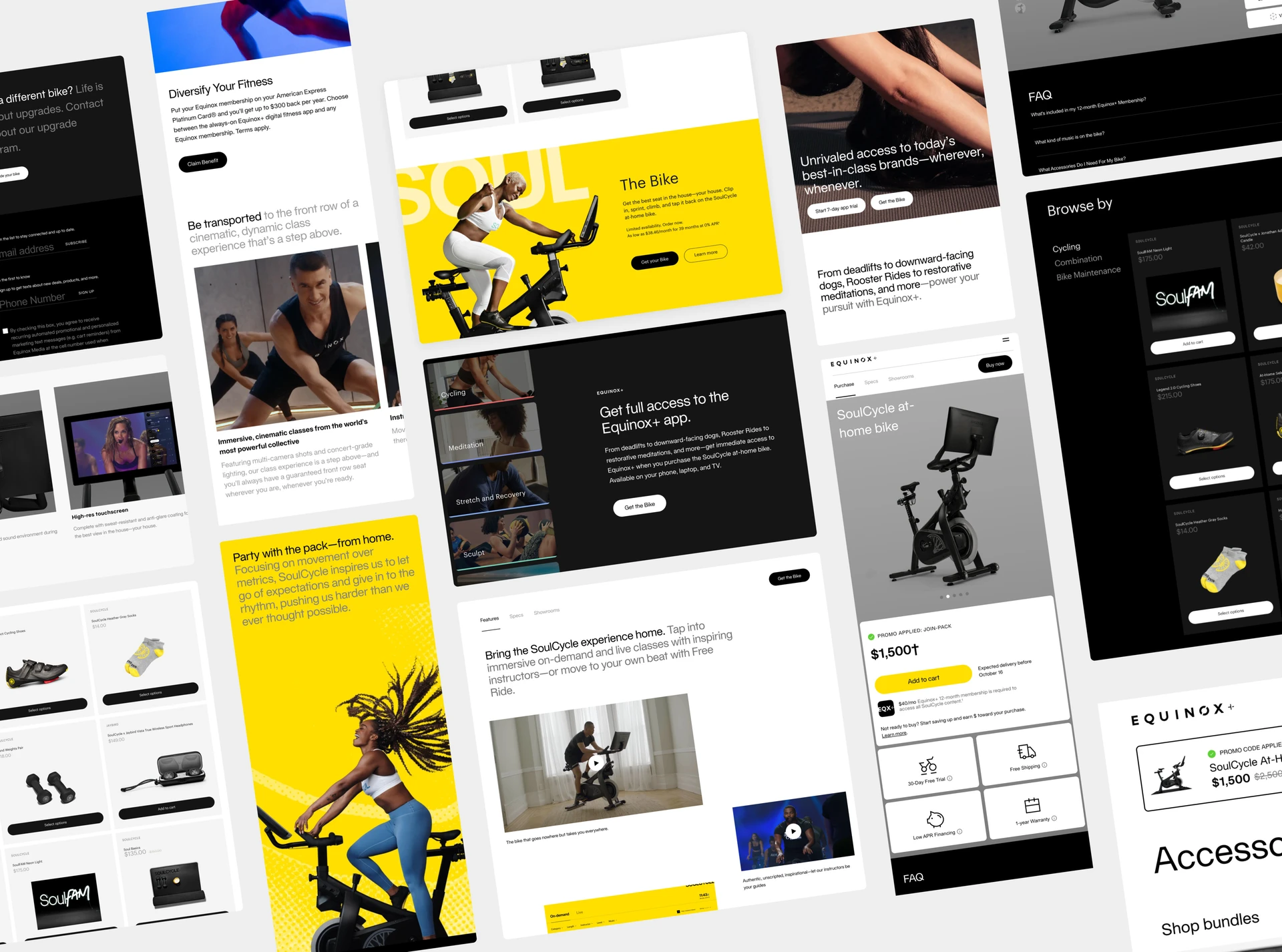 Collage of SoulCycle and Equinox+ website screens across desktop and mobile