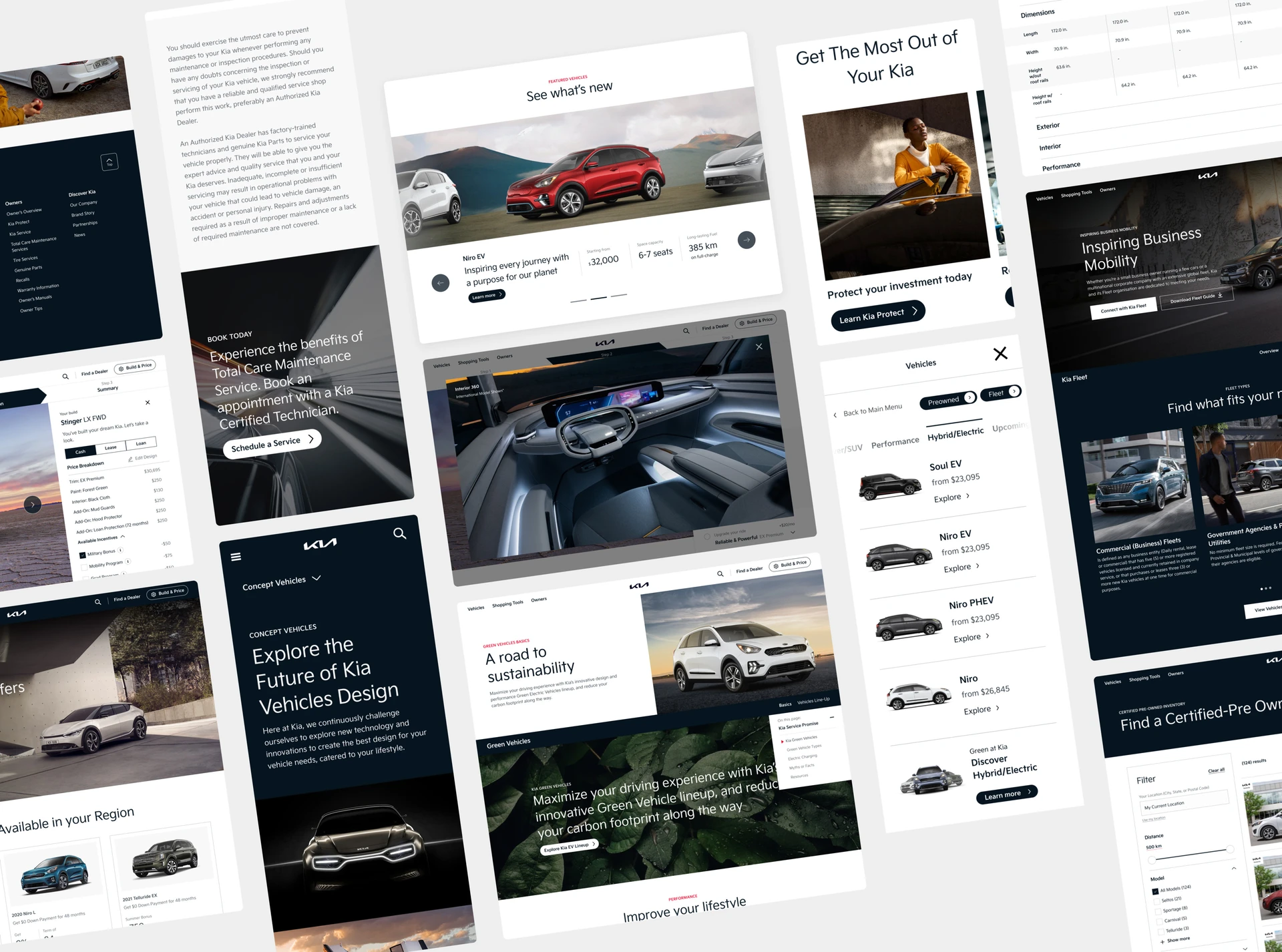 Collage of Kia website screens across desktop and mobile